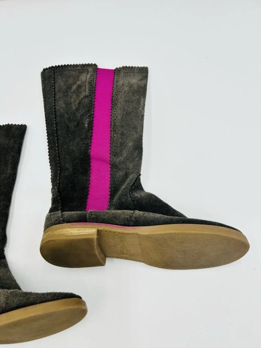 Sperry Girls Suede Pull-On Tall Boots Olive Green Pink Stripe Size 2M Youth